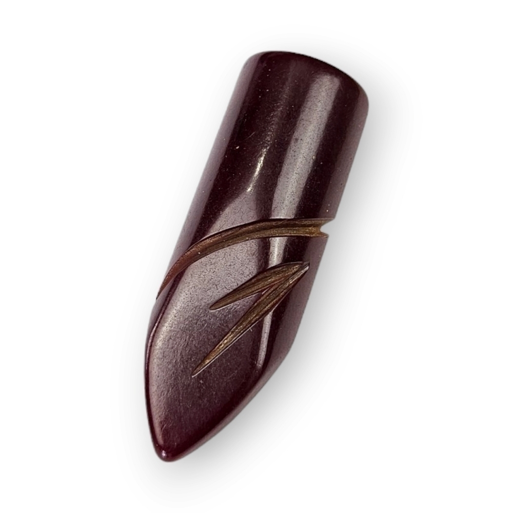 Bakelite Dress Clip Art Deco Deeply Carved Design Dark Red Wine Vintage 2 1/8"